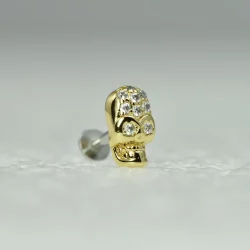 Bijou piercing tête de mort dorés avec cristaux
