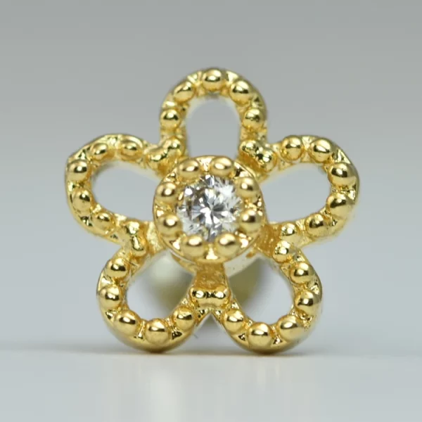 Piercing labret en forme de fleur dorée avec strass en acier pour oreille