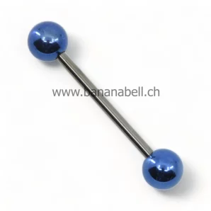 Piercing langue en titane avec boules couleur bleu foncé