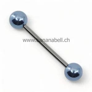 Piercing langue en titane avec boules couleur bleu ciel