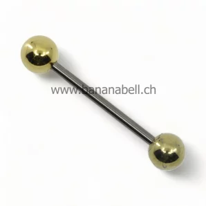 Piercing langue en titane avec boules couleur doré