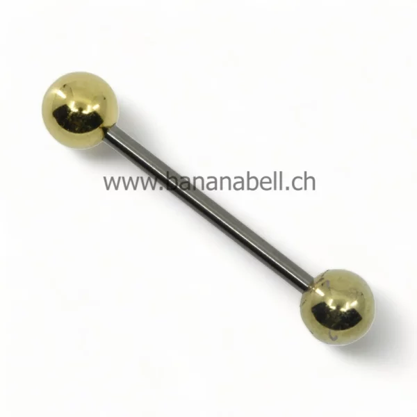Piercing langue en titane avec boules couleur doré