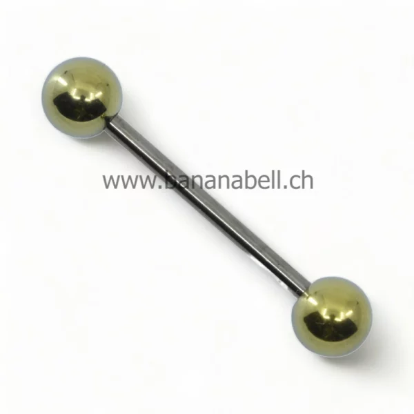 Piercing langue en titane avec boules couleur jaune