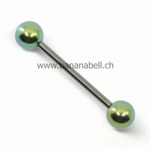 Piercing langue en titane avec boules couleur vert