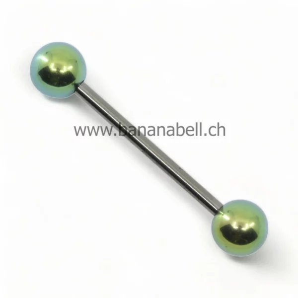 Piercing langue en titane avec boules couleur vert