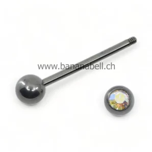 Piercing langue en titane avec strass arc-en-ciel