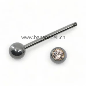 Piercing langue en titane avec strass beige