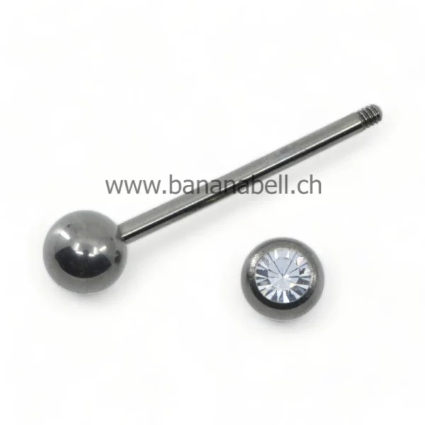 Piercing langue en titane avec strass blanc