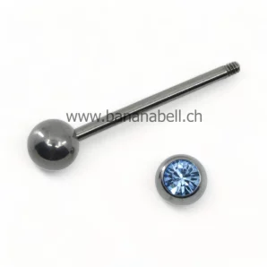 Piercing langue en titane avec strass bleu ciel