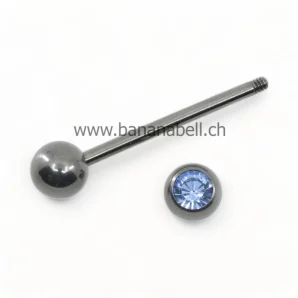 Piercing langue en titane avec strass bleu jean