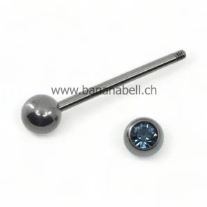 Piercing langue en titane avec strass bleu marin