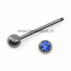 Piercing langue en titane avec strass bleu roi