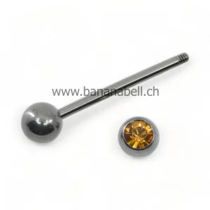 Piercing langue en titane avec strass brun