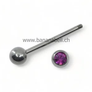 Piercing langue en titane avec strass fuchsia