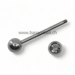 Piercing langue en titane avec strass gris