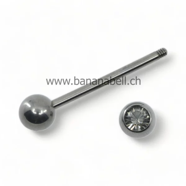 Piercing langue en titane avec strass gris