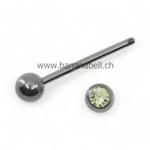 Piercing langue en titane avec strass jaune clair