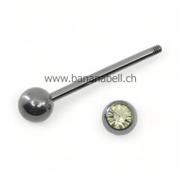 Piercing langue en titane avec strass jaune clair