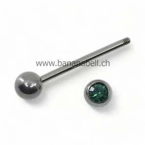 Piercing langue en titane avec strass vert émeraude