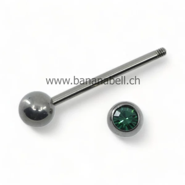 Piercing langue en titane avec strass vert émeraude