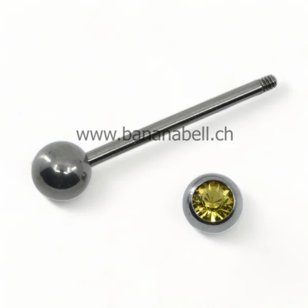 Piercing langue en titane avec strass vert kiwi