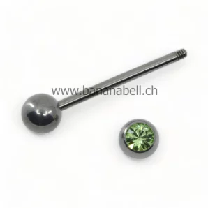 Piercing langue en titane strass vert pomme