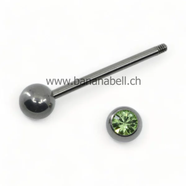Piercing langue en titane strass vert pomme