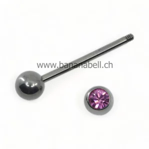 Piercing langue en titane avec strass violet