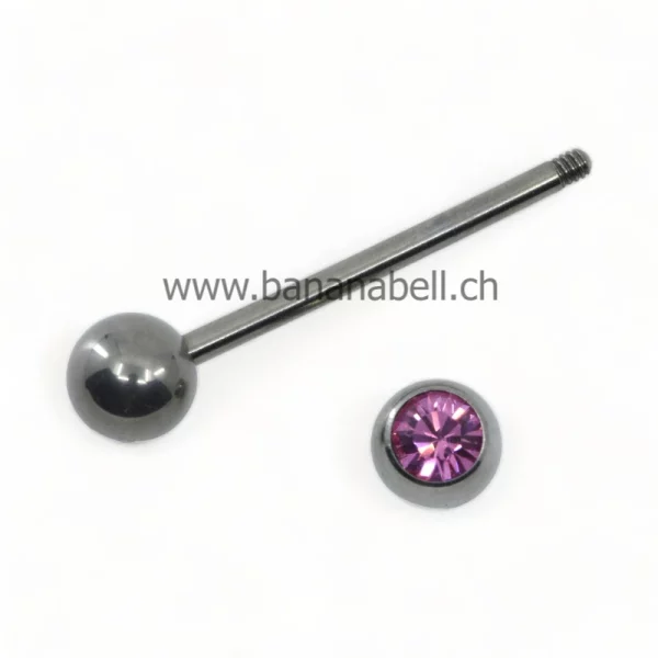 Piercing langue en titane avec strass violet