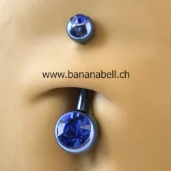 Piercing médical nombril titane bleu double strass bleu roi