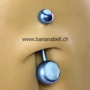 Piercing médical nombril titane bleu double strass turquoise