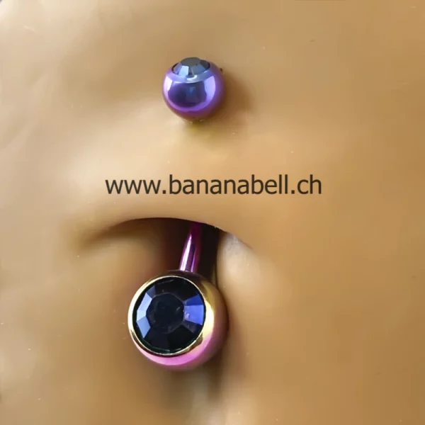 Piercing médical nombril titane caméléon double strass bleu nuit