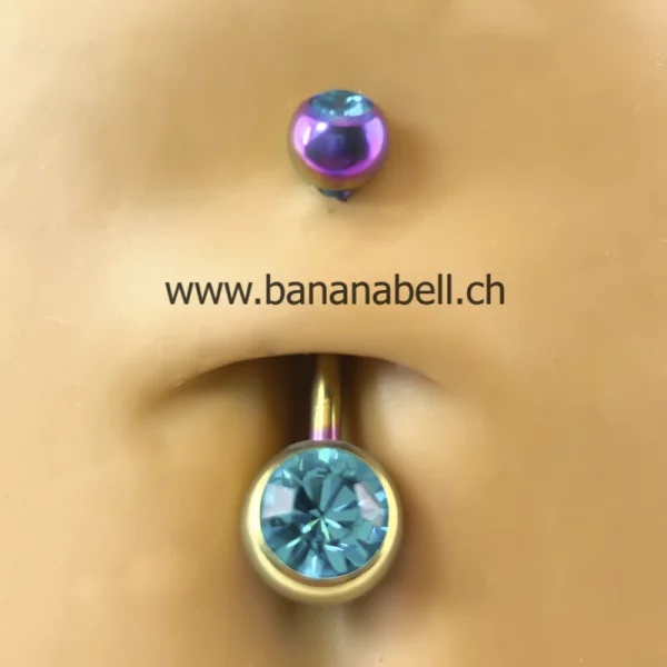 Piercing médical nombril titane caméléon double turquoise