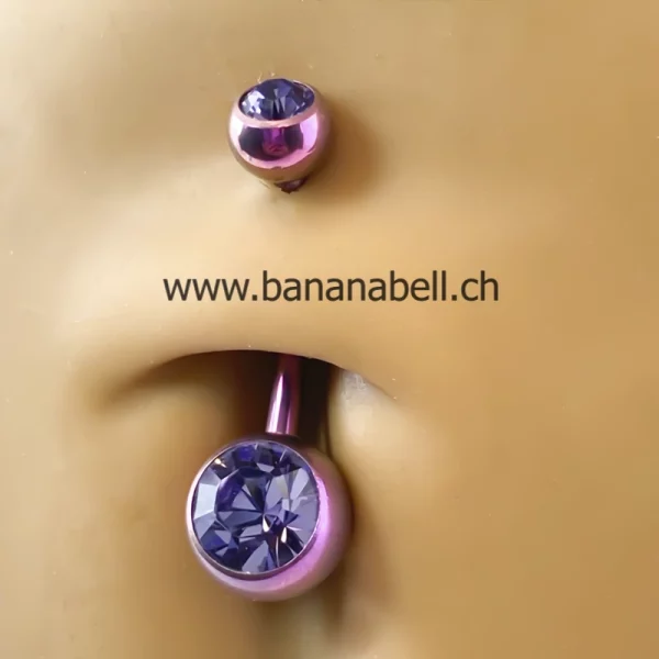 Piercing médical nombril titane fuchsia double strass fuchsia